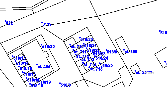 Parcela st. 518/21 v KÚ Janov u Litomyšle, Katastrální mapa