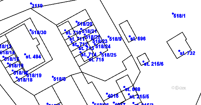 Parcela st. 518/25 v KÚ Janov u Litomyšle, Katastrální mapa