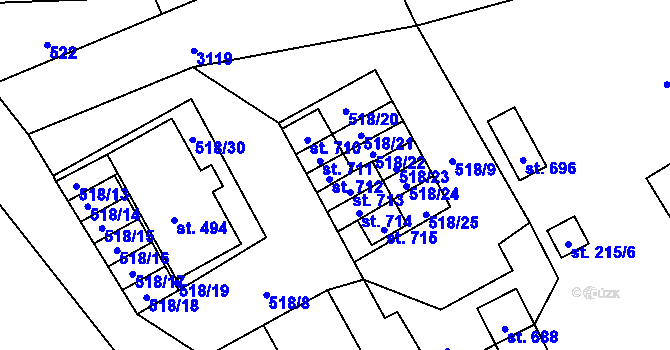 Parcela st. 712 v KÚ Janov u Litomyšle, Katastrální mapa