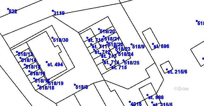 Parcela st. 713 v KÚ Janov u Litomyšle, Katastrální mapa