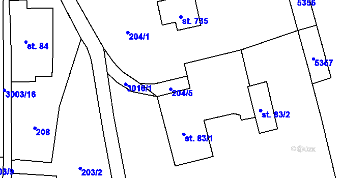 Parcela st. 204/5 v KÚ Janov u Litomyšle, Katastrální mapa