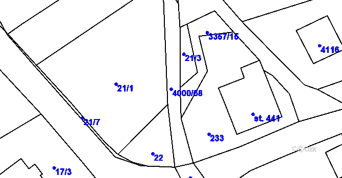 Parcela st. 4000/68 v KÚ Janov u Litomyšle, Katastrální mapa