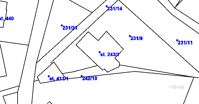 Parcela st. 243/1 v KÚ Hraničná nad Nisou, Katastrální mapa