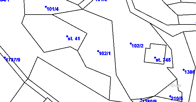 Parcela st. 102/1 v KÚ Janov nad Nisou, Katastrální mapa