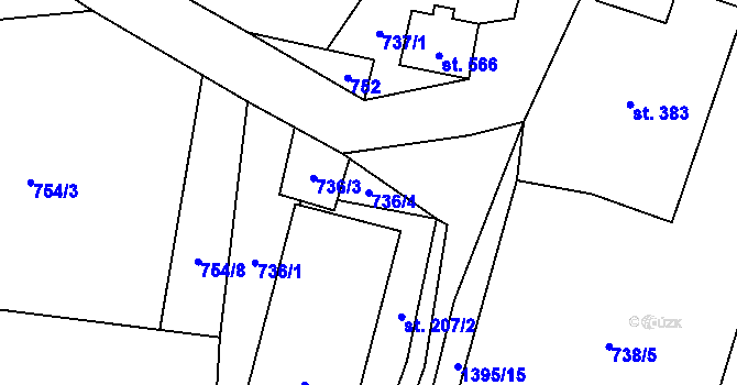 Parcela st. 736/4 v KÚ Janov nad Nisou, Katastrální mapa