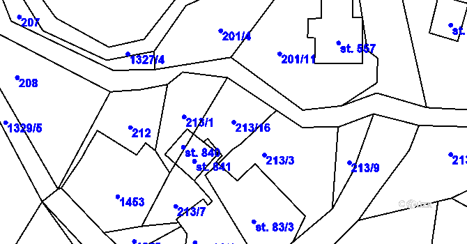 Parcela st. 213/16 v KÚ Janov nad Nisou, Katastrální mapa