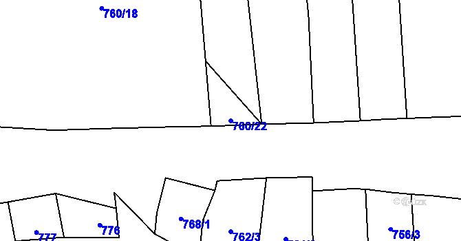 Parcela st. 760/22 v KÚ Janová, Katastrální mapa