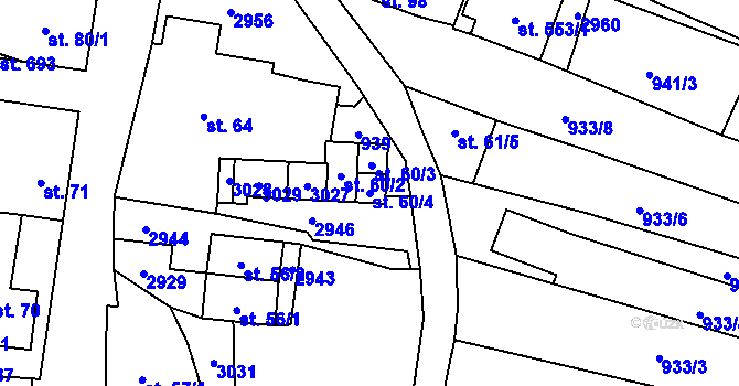 Parcela st. 60/4 v KÚ Janová, Katastrální mapa