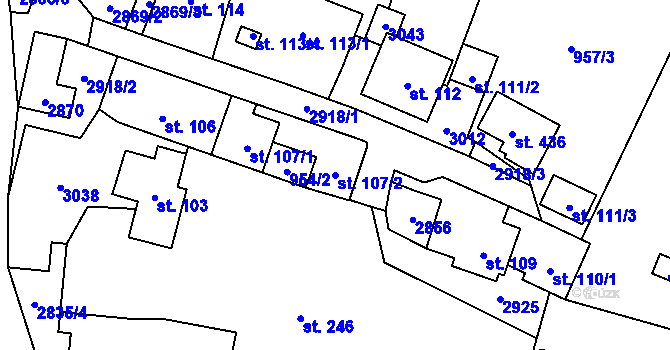 Parcela st. 107/2 v KÚ Janová, Katastrální mapa