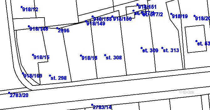 Parcela st. 308 v KÚ Janová, Katastrální mapa