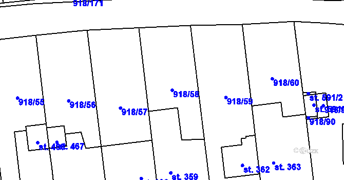 Parcela st. 918/58 v KÚ Janová, Katastrální mapa