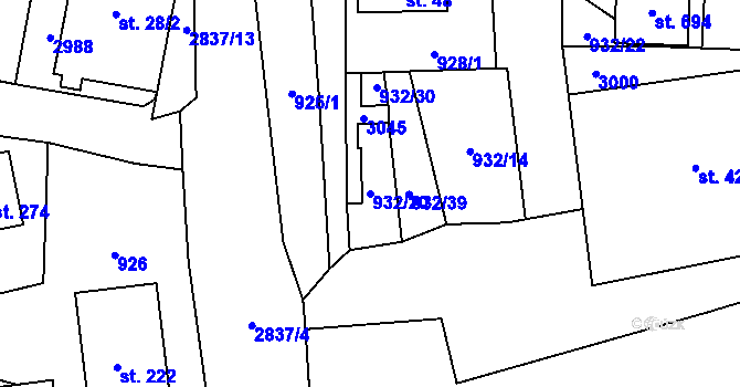 Parcela st. 932/20 v KÚ Janová, Katastrální mapa