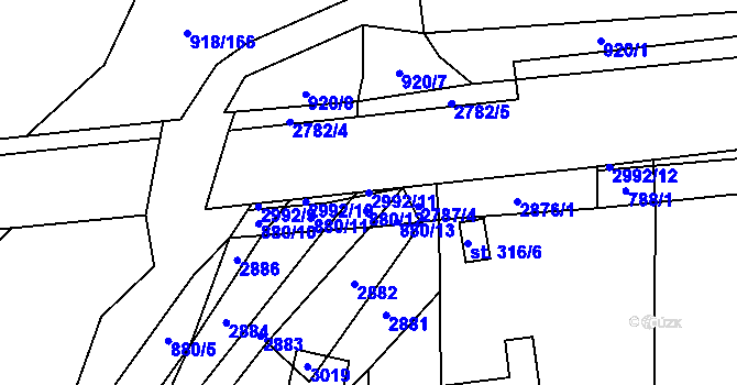 Parcela st. 2992/11 v KÚ Janová, Katastrální mapa