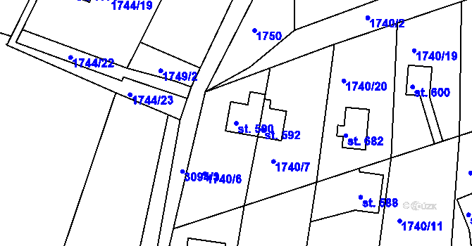 Parcela st. 590 v KÚ Janovice u Frýdku-Místku, Katastrální mapa