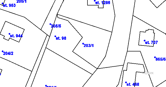 Parcela st. 203/1 v KÚ Janovice u Frýdku-Místku, Katastrální mapa