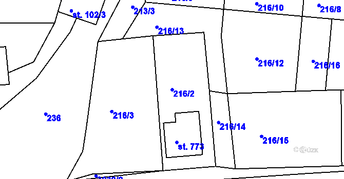 Parcela st. 216/2 v KÚ Janovice u Frýdku-Místku, Katastrální mapa