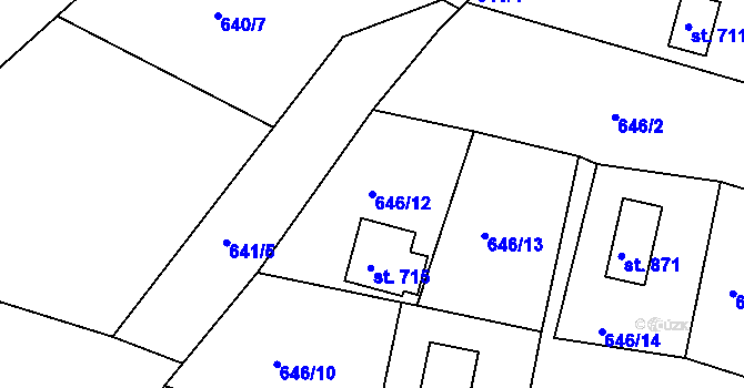 Parcela st. 646/12 v KÚ Janovice u Frýdku-Místku, Katastrální mapa