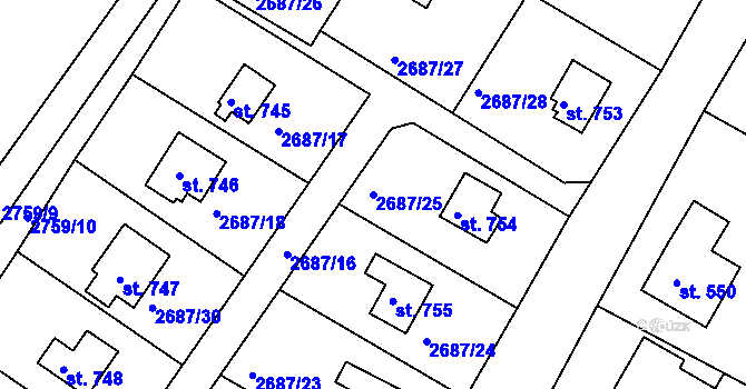 Parcela st. 2687/25 v KÚ Janovice u Frýdku-Místku, Katastrální mapa