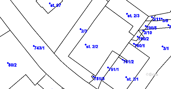 Parcela st. 2/2 v KÚ Janovice u Nového Jičína, Katastrální mapa