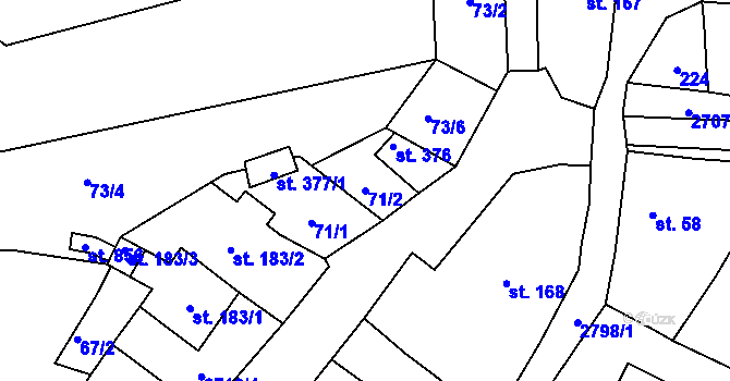 Parcela st. 71/2 v KÚ Janovice nad Úhlavou, Katastrální mapa