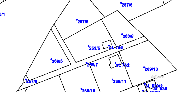 Parcela st. 269/6 v KÚ Janovice nad Úhlavou, Katastrální mapa