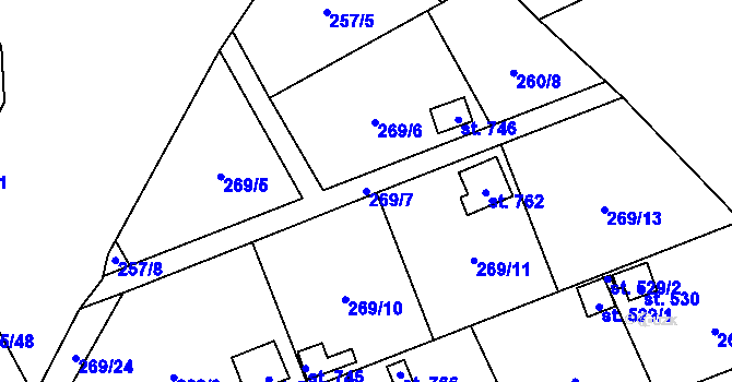 Parcela st. 269/7 v KÚ Janovice nad Úhlavou, Katastrální mapa