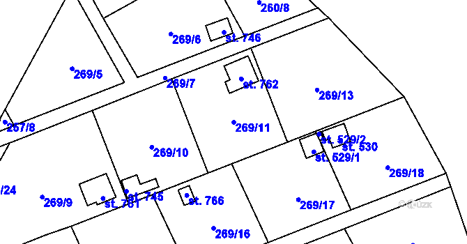 Parcela st. 269/11 v KÚ Janovice nad Úhlavou, Katastrální mapa