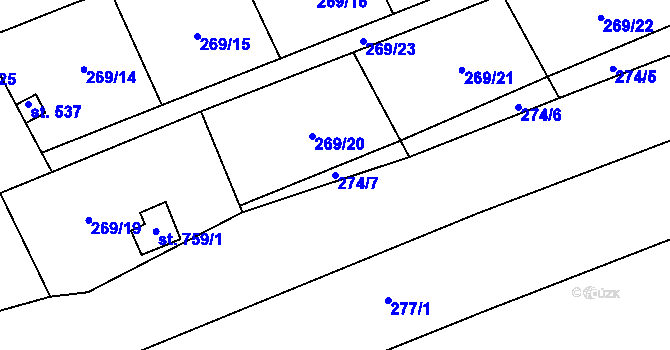 Parcela st. 274/7 v KÚ Janovice nad Úhlavou, Katastrální mapa