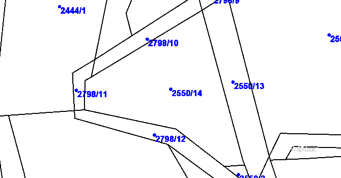 Parcela st. 2550/14 v KÚ Janovice nad Úhlavou, Katastrální mapa