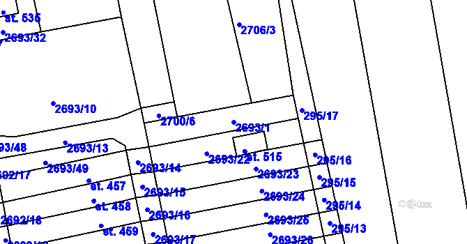 Parcela st. 2693/1 v KÚ Janovice nad Úhlavou, Katastrální mapa