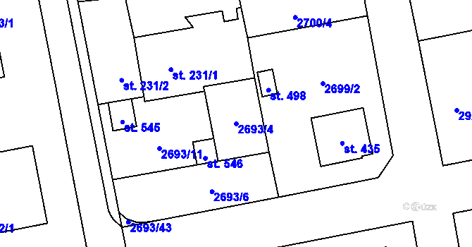 Parcela st. 2693/4 v KÚ Janovice nad Úhlavou, Katastrální mapa