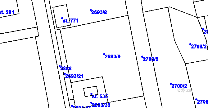 Parcela st. 2693/9 v KÚ Janovice nad Úhlavou, Katastrální mapa