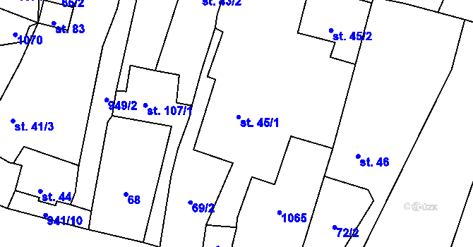 Parcela st. 45/1 v KÚ Spůle, Katastrální mapa