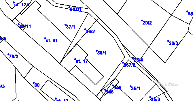 Parcela st. 36/1 v KÚ Janovice v Podještědí, Katastrální mapa