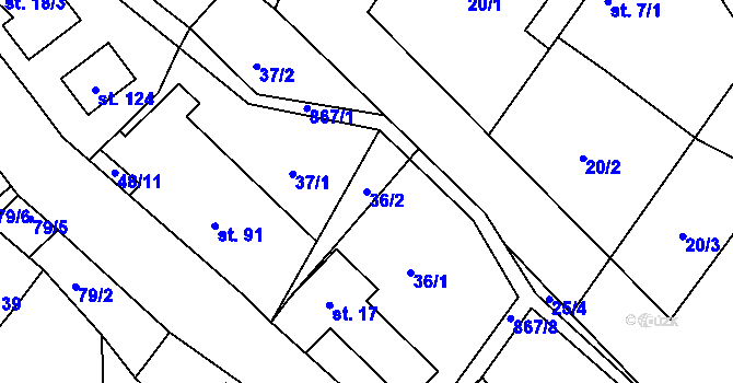 Parcela st. 36/2 v KÚ Janovice v Podještědí, Katastrální mapa