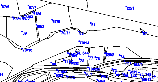 Parcela st. 70/14 v KÚ Janská, Katastrální mapa