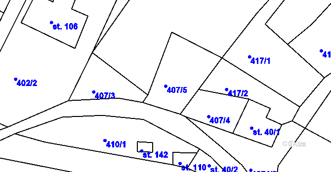 Parcela st. 407/5 v KÚ Janská, Katastrální mapa