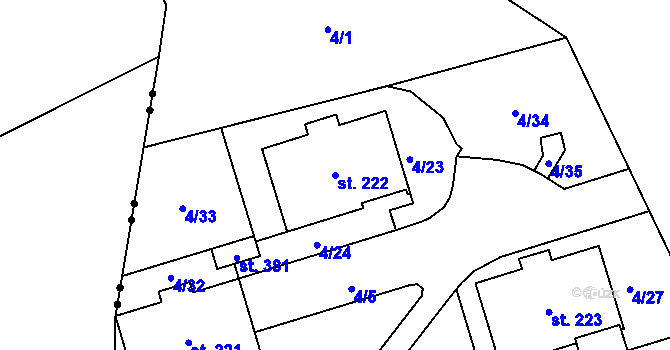 Parcela st. 222 v KÚ Janské Lázně, Katastrální mapa