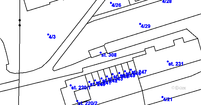 Parcela st. 308 v KÚ Janské Lázně, Katastrální mapa