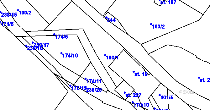 Parcela st. 100/1 v KÚ Janské Lázně, Katastrální mapa