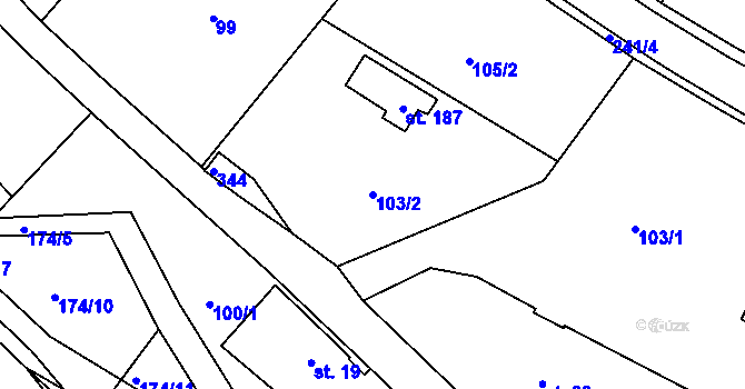 Parcela st. 103/2 v KÚ Janské Lázně, Katastrální mapa