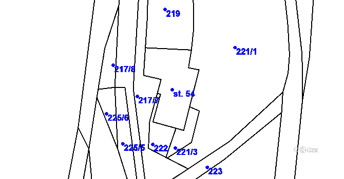 Parcela st. 54 v KÚ Janůvky, Katastrální mapa