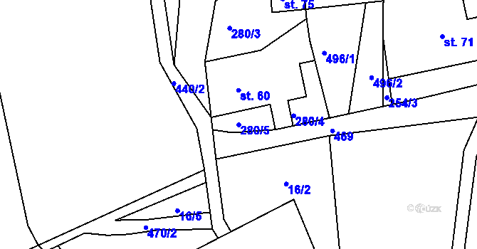 Parcela st. 280/5 v KÚ Janůvky, Katastrální mapa
