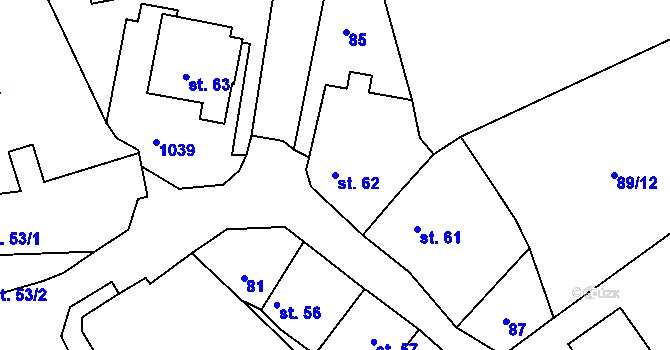 Parcela st. 62 v KÚ Jarcová, Katastrální mapa