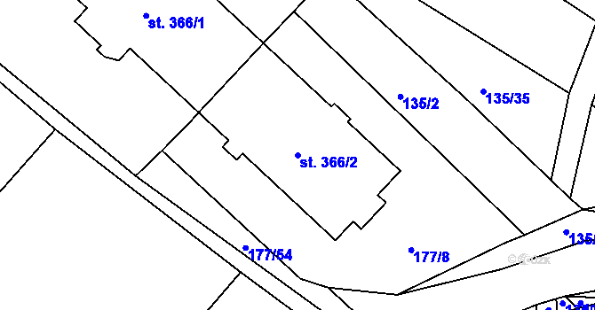 Parcela st. 366/2 v KÚ Jarcová, Katastrální mapa