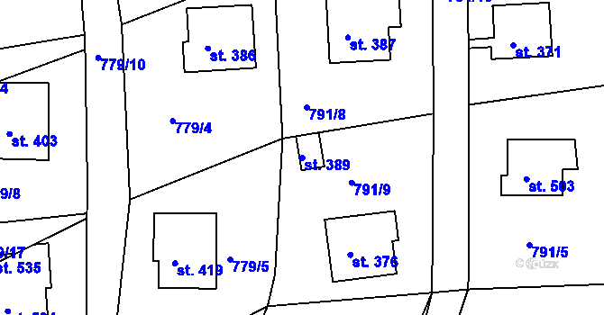 Parcela st. 389 v KÚ Jarcová, Katastrální mapa