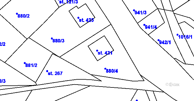 Parcela st. 431 v KÚ Jarcová, Katastrální mapa
