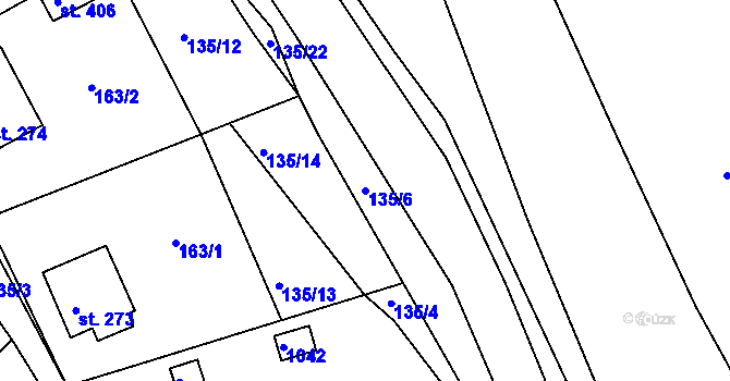 Parcela st. 135/6 v KÚ Jarcová, Katastrální mapa