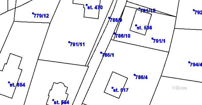 Parcela st. 786/1 v KÚ Jarcová, Katastrální mapa