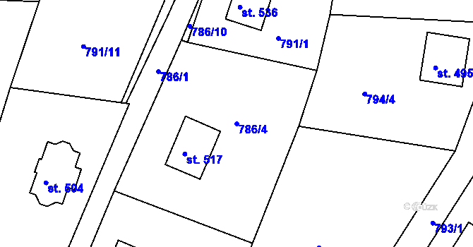 Parcela st. 786/4 v KÚ Jarcová, Katastrální mapa